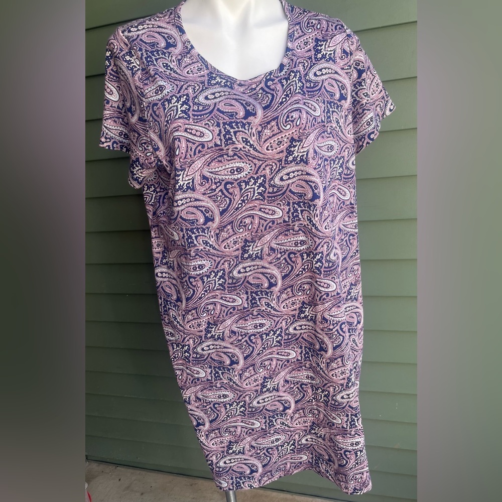 Lands End Blue and Purple 100% Cotton Paisley Sleep Tunic